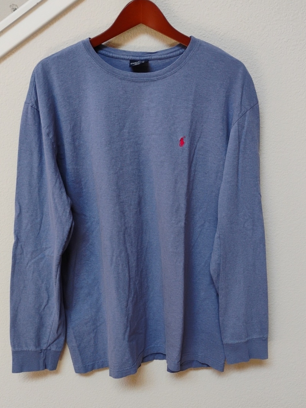 Polo by Ralph Lauren Dusty Blue Long-Sleeve Crewneck with Red Logo